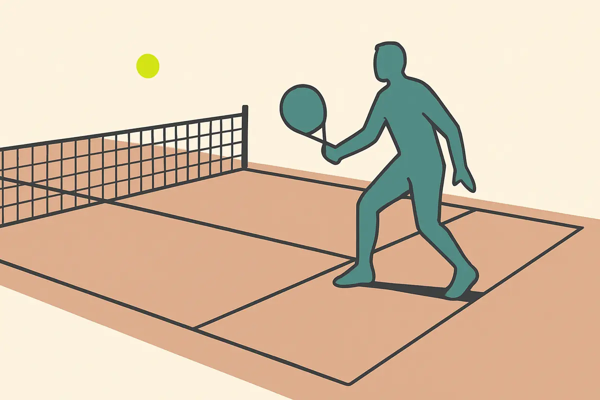 Two padel players shown from above in net position on a glass-walled padel court, illustrating correct pair positioning