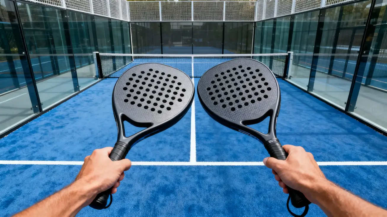 A padel racket and a tennis racket laid side by side on a court surface, suggesting a comparison of how quickly each sells